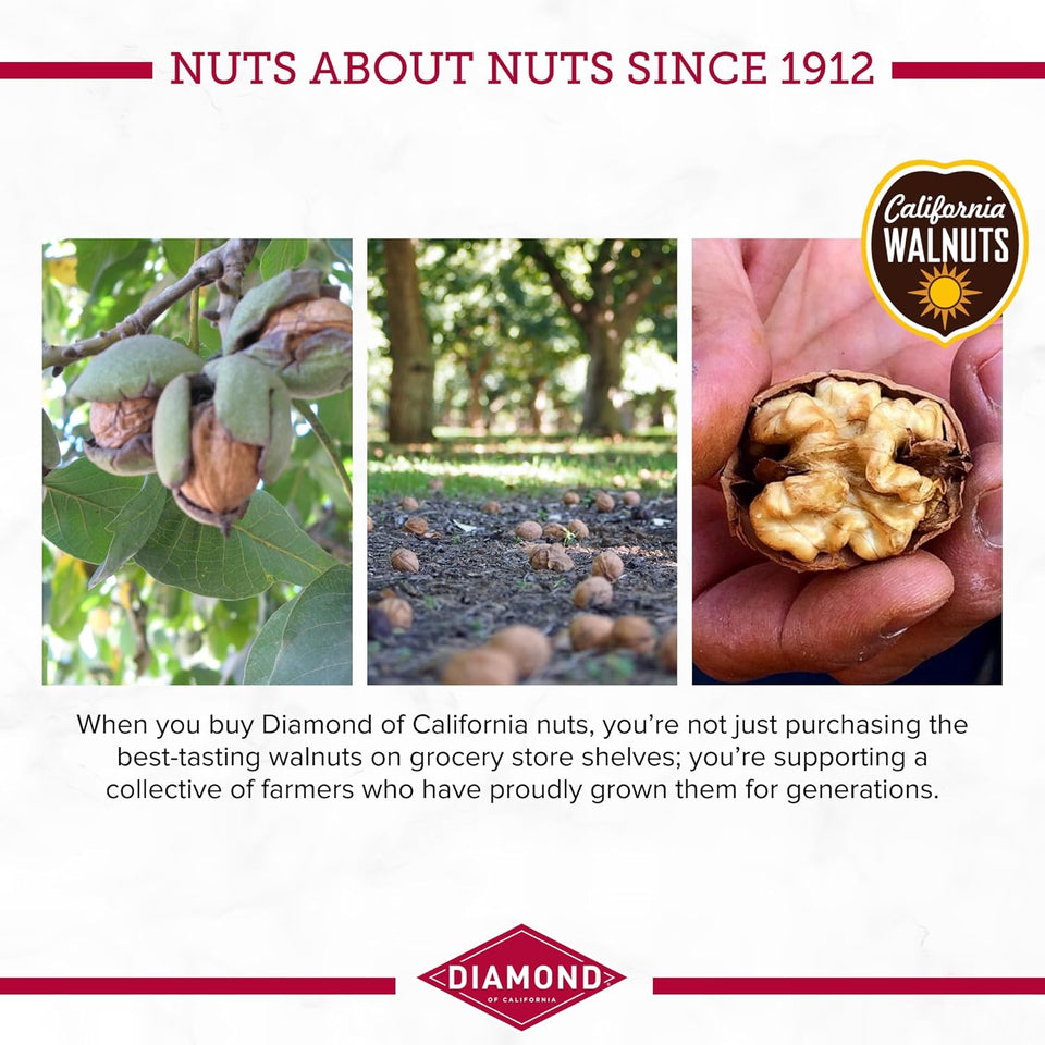Diamond of California Shelled Walnut Halves and Pieces, pre-shelled raw walnuts for baking and snacking, 32 oz, unsalted and non-gmo