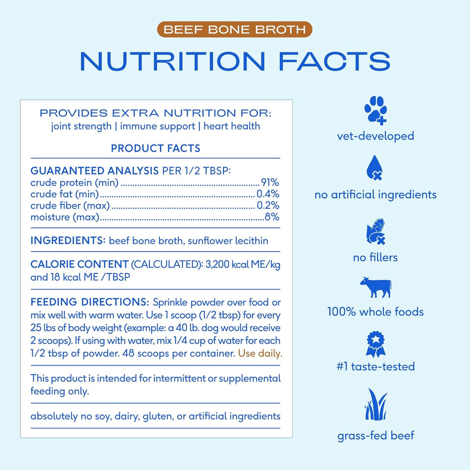 Native Pet Bone Broth for Dogs - Made with Real Grass-Fed Beef, Dog Food Toppers for Picky Eaters - Hydration & Nutrition for Joint Health, 48 Scoops