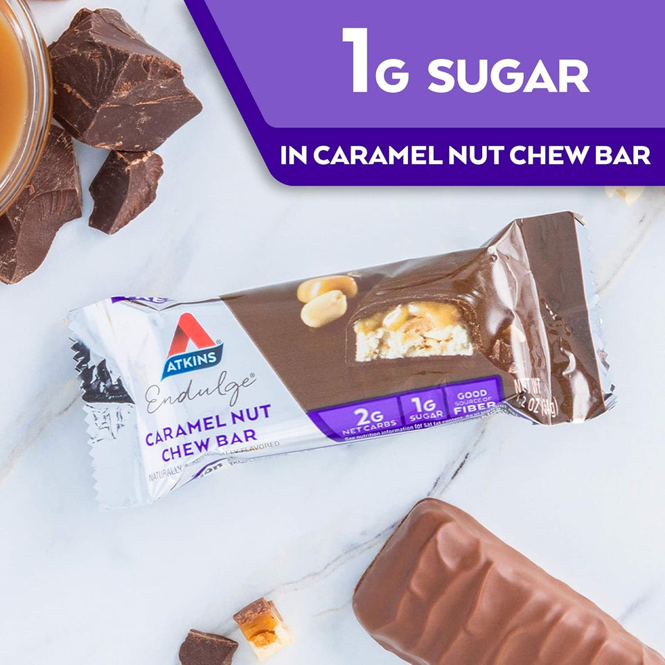 atkins endulge caramel nut chew bar low sugar snack dessert bar 10 count