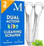 Mouthology 2-pack tongue scraper for adults, metal, stainless steel, tongue cleaner for hygiene