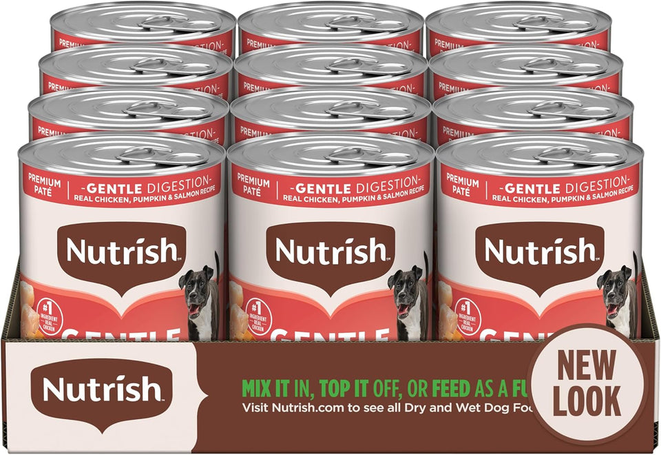 rachael ray nutrish gentle digestion premium paté wet dog food real chicken pumpkin & salmon recipe 12 count