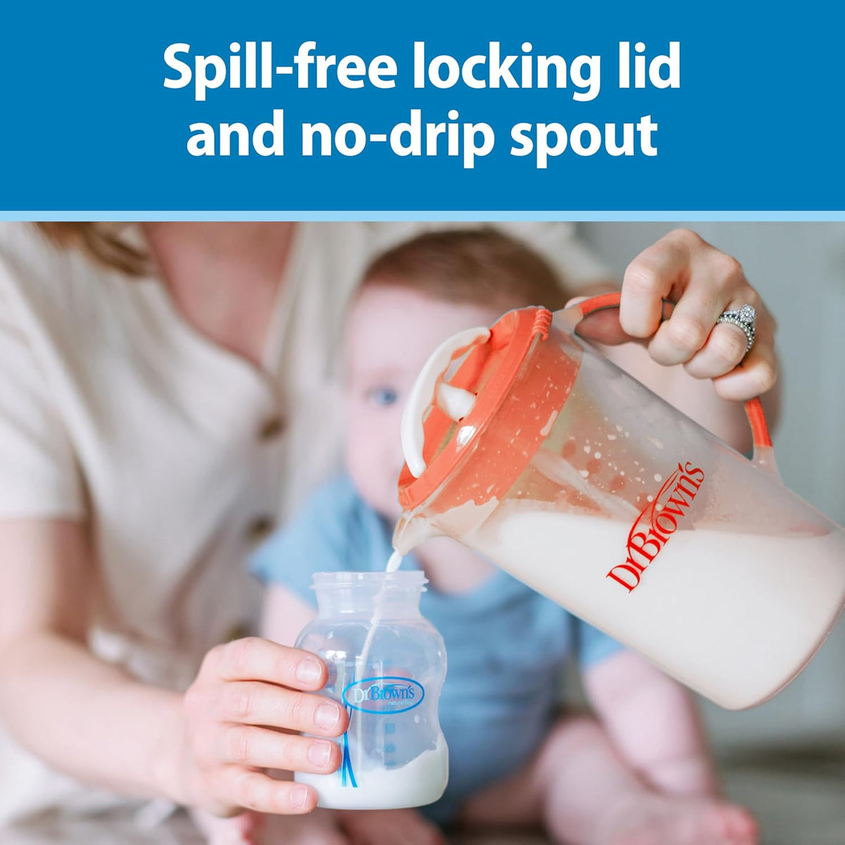 Dr. Brown's Baby Formula Mixing Pitcher with Adjustable Stopper, Locking Lid & No Drip Spout, Black, BPA Free, 36oz, 1 Pack