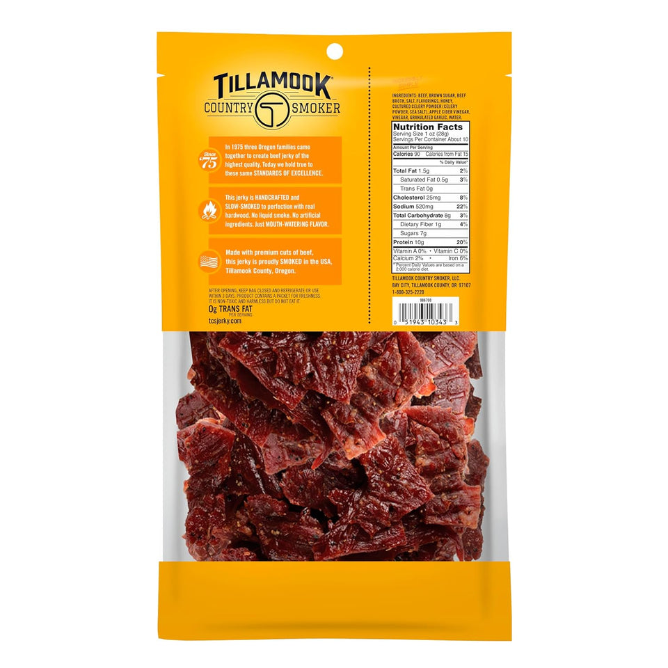 Tillamook country smoked honey glazed beef jerky, 10 oz, premium protein snack