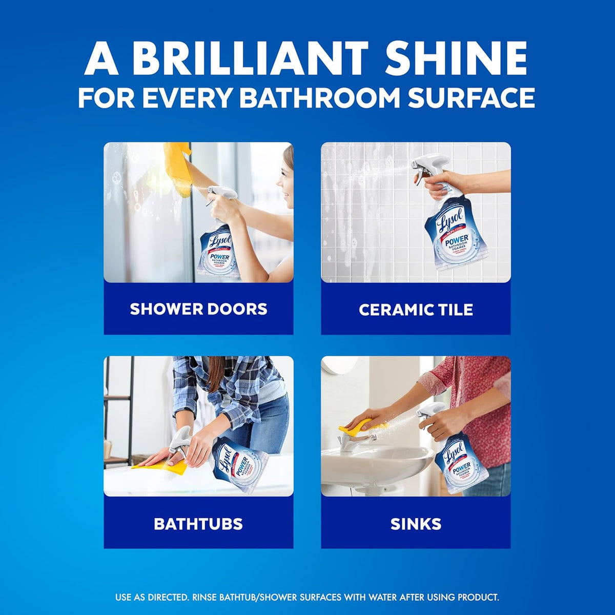 Lysol Power Foaming Bathroom Cleaner, Multipurpose Cleaner For Showers, Bathtubs, Sinks, Disinfectant Spray Kills 99.9% Of Germs, Zero Bleach Cleaning Spray, 32 Oz.