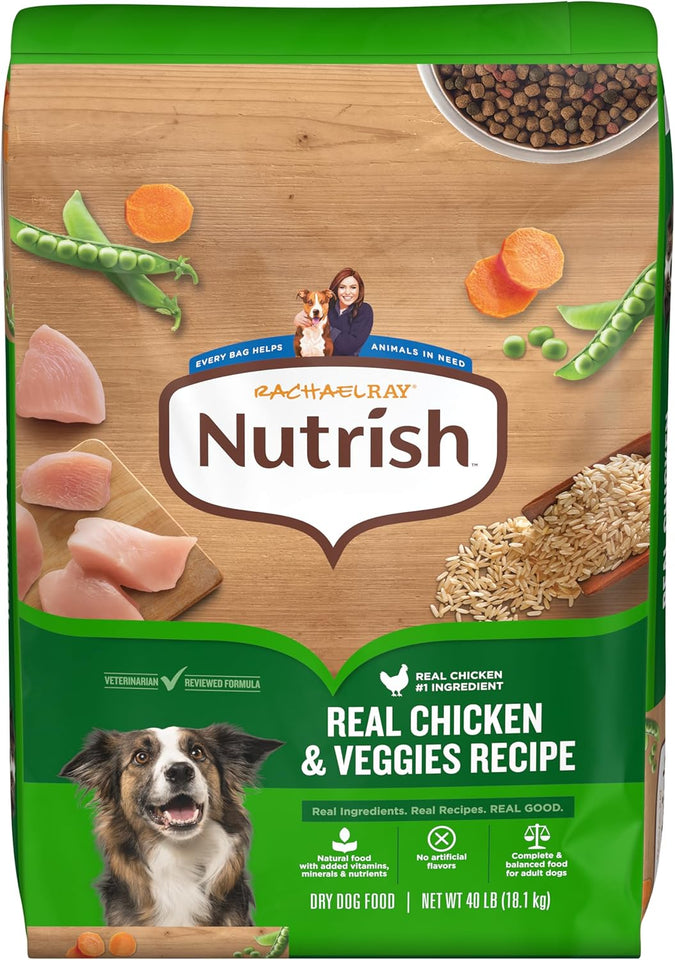 Rachael Ray Nutrish Dry Dog Food Real Chicken & Veggies Recipe Whole Health Blend, 40 lbs for Adult Dogs