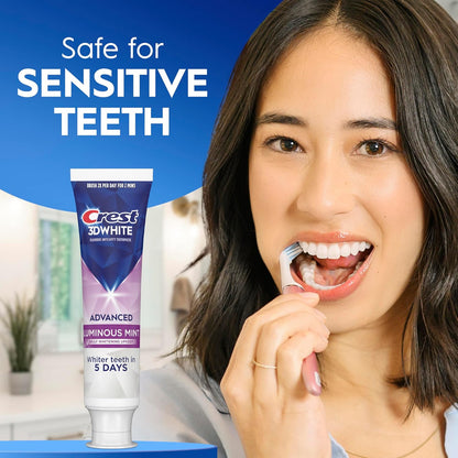 Crest 3D White Advanced Luminous Mint Teeth Whitening Toothpaste, Crest Toothpaste, 3.7 oz Pack of 4 - Helps Remove Surface Stains, Whitens Teeth, Strengthens Tooth Enamel, Protects Against Cavities