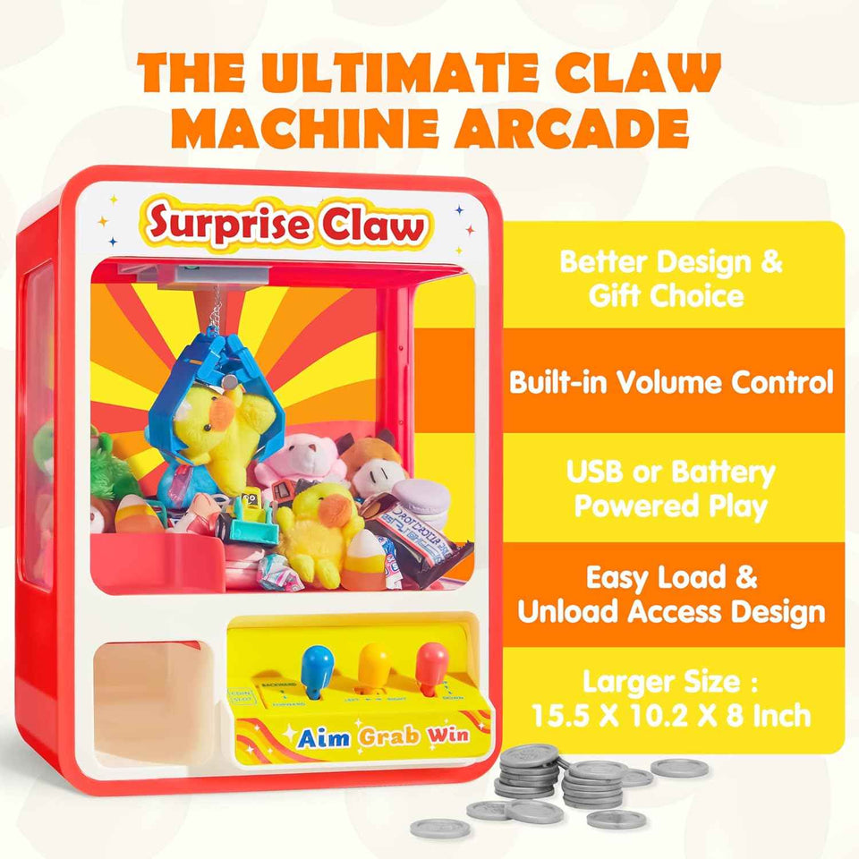 JOYIN Claw Machine Arcade Toy with LED Light & Adjustable Sound, Rechargable Dispenser Toys Mini Vending Machine for Kids - Perfect Christmas & Birthday Big Gifts for Kids, Ages 3+