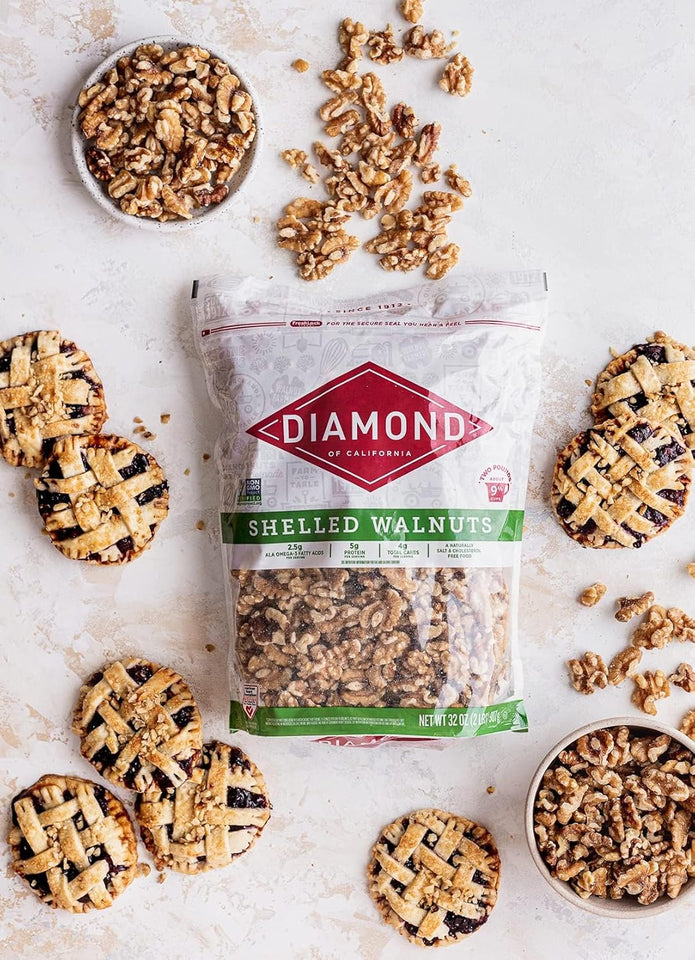 Diamond of California Shelled Walnut Halves and Pieces, pre-shelled raw walnuts for baking and snacking, 32 oz, unsalted and non-gmo