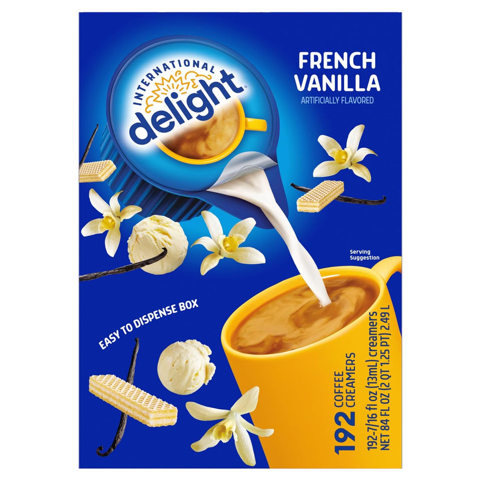 International Delight French Vanilla Single-Serve Coffee Creamer 192 Count Pack of 1 Shelf Stable Non-Dairy