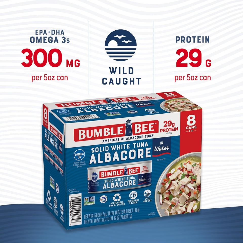 bumble bee solid white albacore tuna in water 5 oz can wild caught high in omega-3s non-gmo project verified