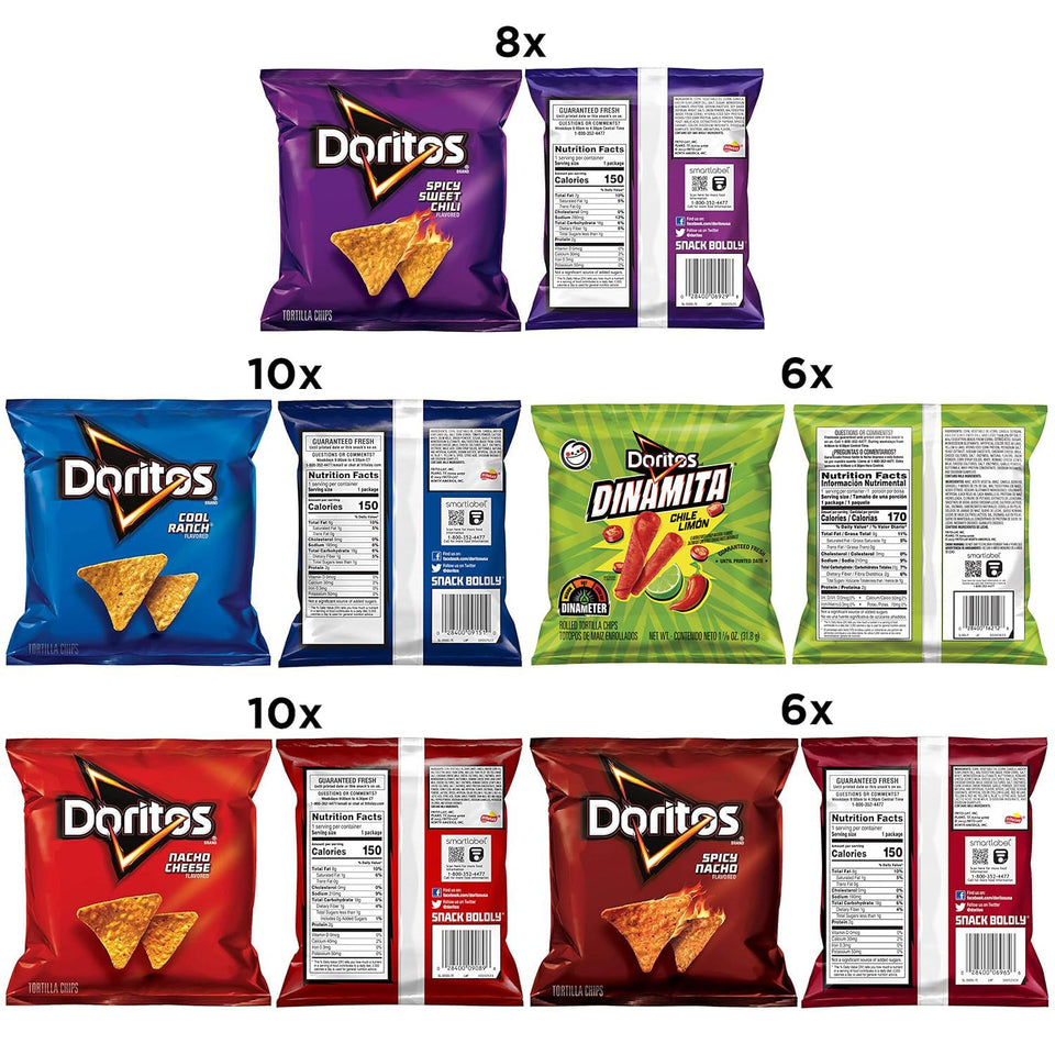 Doritos Flavored Tortilla Chips Variety Pack, 40 bags, assorted flavors, party snack