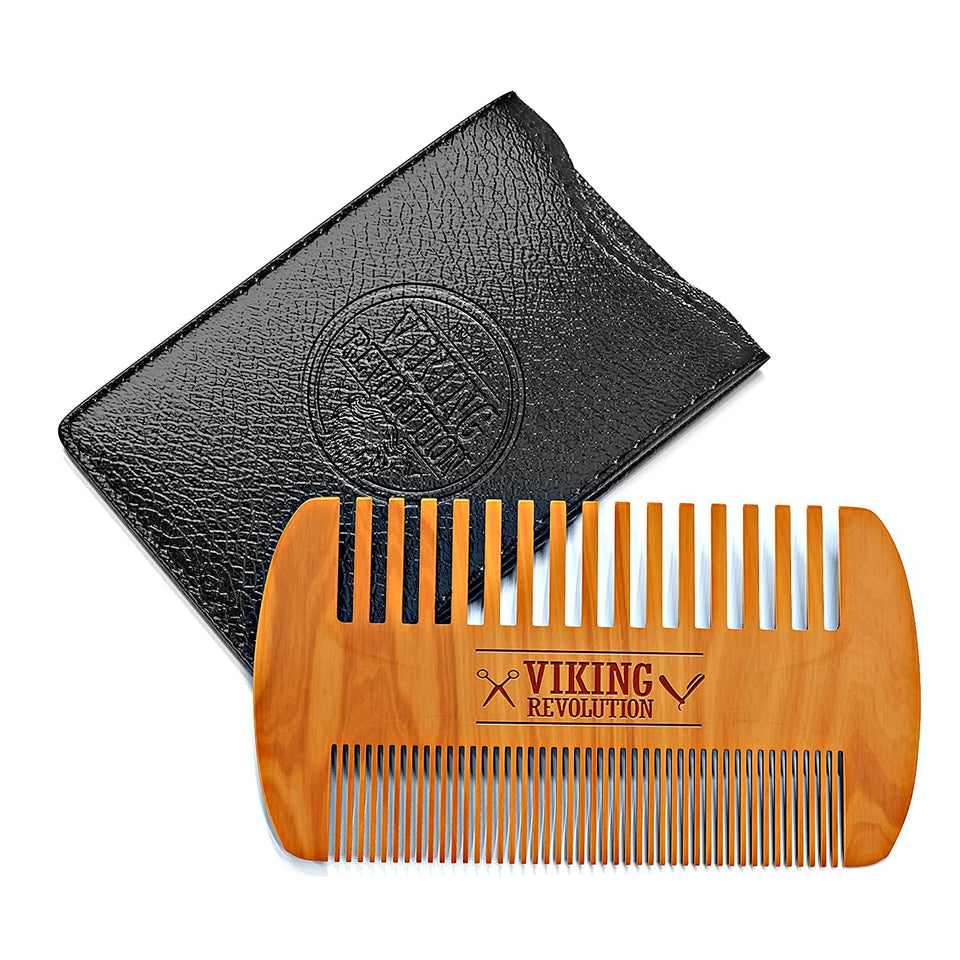 viking revolution natural boar bristle beard brush and pear wood comb set with velvet travel pouch