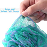 amazerbath loofah sponge 75g/piece, exfoliating bath sponge body scrubber, loofa set of 4 in flower color, large, green-purple