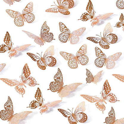 SAOROPEB 3D Butterfly Wall Decor - 48 Pcs, 4 Styles, 3 Sizes, Gold Butterfly Decorations for Birthday & Party Celebrations, Removable Stickers