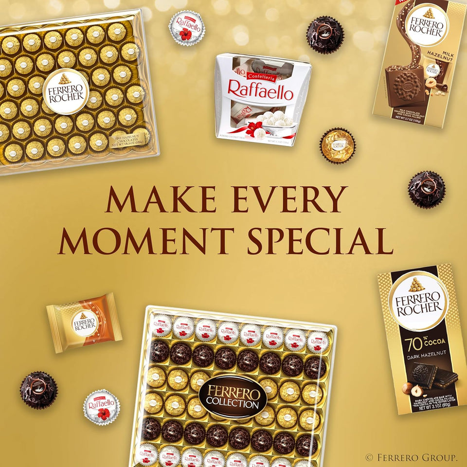 Ferrero Rocher 48 Count Gift Set, 4.6 oz, Hazelnut Milk, Dark Chocolate, and Coconut