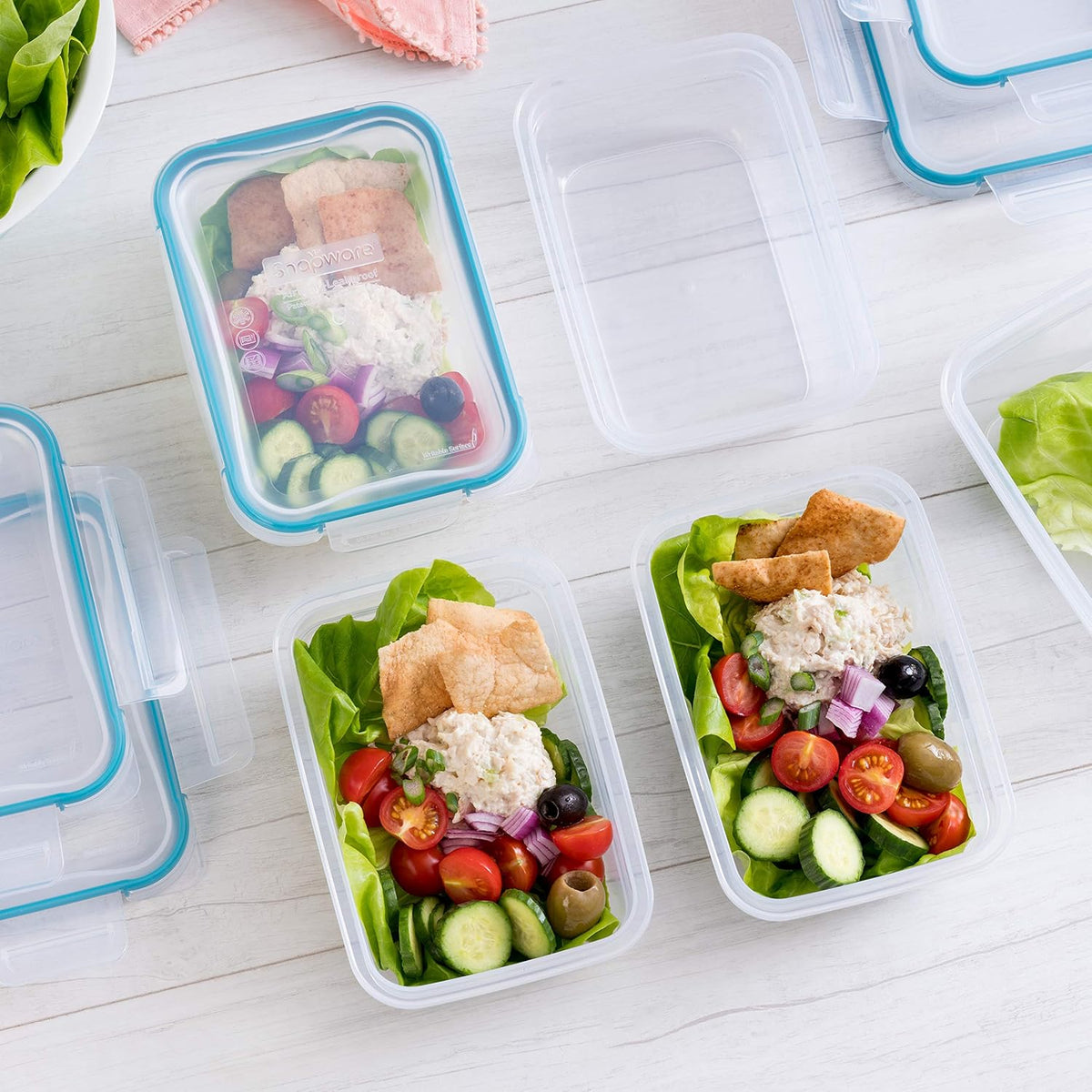 Snapware Total Solution 5-Pack (3-Cup) Plastic Food Storage Containers Set, Leakproof & Airtight Locking Lids Rectangular Tupperware, Non-Toxic BPA-Free Lids, Microwave Dishwasher Freezer Safe