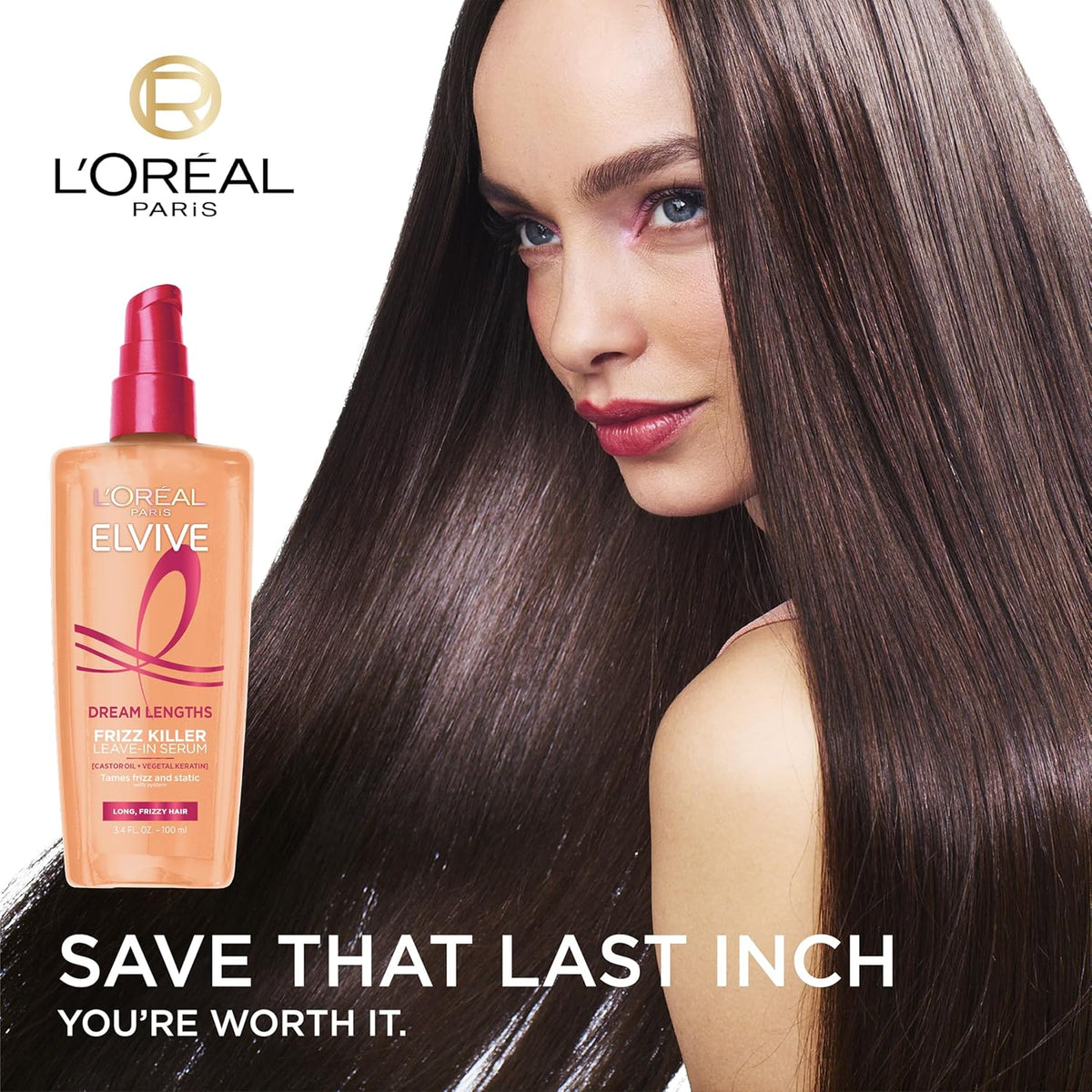 L'Oreal Paris Elvive Dream Lengths Frizz Killer Leave-In Serum, 3.4 Ounce