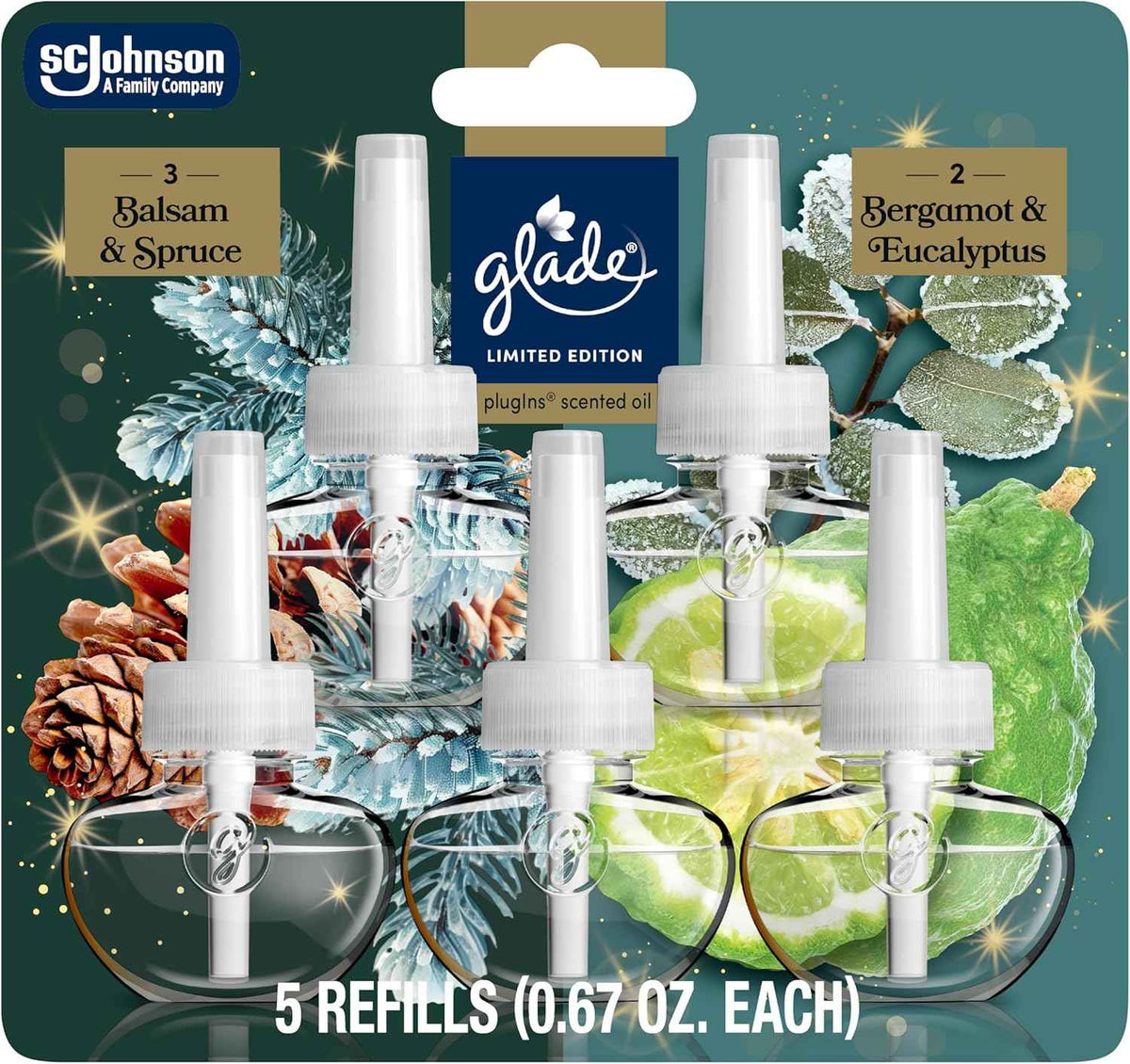 Glade PlugIns Refills Air Freshener, Warm Apple & Spices, Scented and Essential Oils for Home and Bathroom, 0.67 Fl Oz, 5 Count