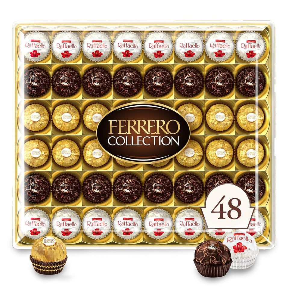 Ferrero Rocher 48 Count Gift Set, 4.6 oz, Hazelnut Milk, Dark Chocolate, and Coconut