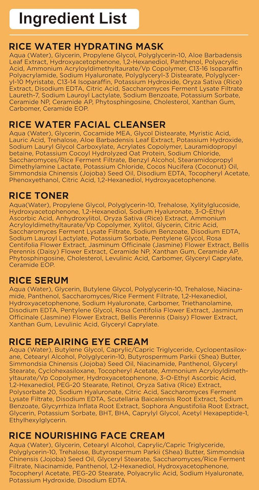 Doyeewo 6-piece women's glass skincare set with Korean rice extract, hydrate glow repair anti-aging facial routine kit for normal, dry, oily, combination skin types