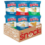 ruffles potato chips variety pack, 40-count, original, sour cream & onion, cheddar sour cream