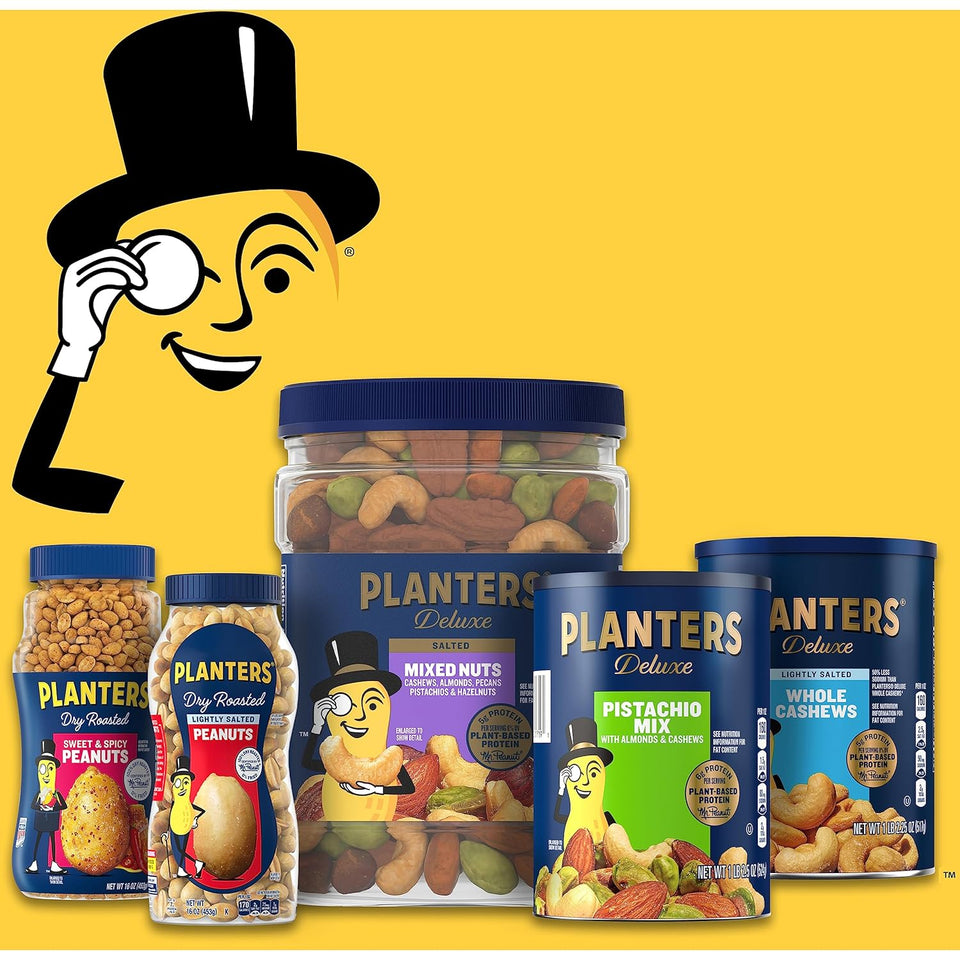 planters deluxe mixed nuts with sea salt, 27 oz resealable container, variety mixed nuts snacks