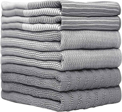 Premium Kitchen Towels (20”x 28”, 6 Pack) | Large Cotton Kitchen Hand Towel | Flat & Terry Dish Cloths | Highly Absorbent Tea Towels Set with Hanging Loop | Gray
