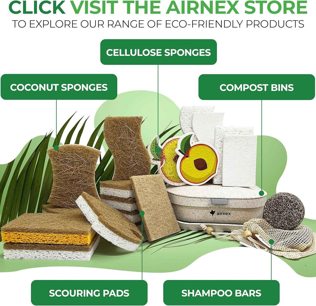 Biodegradable Natural Kitchen Sponge - Compostable Cellulose and Coconut Walnut Scrubber Sponge (12 Pack)