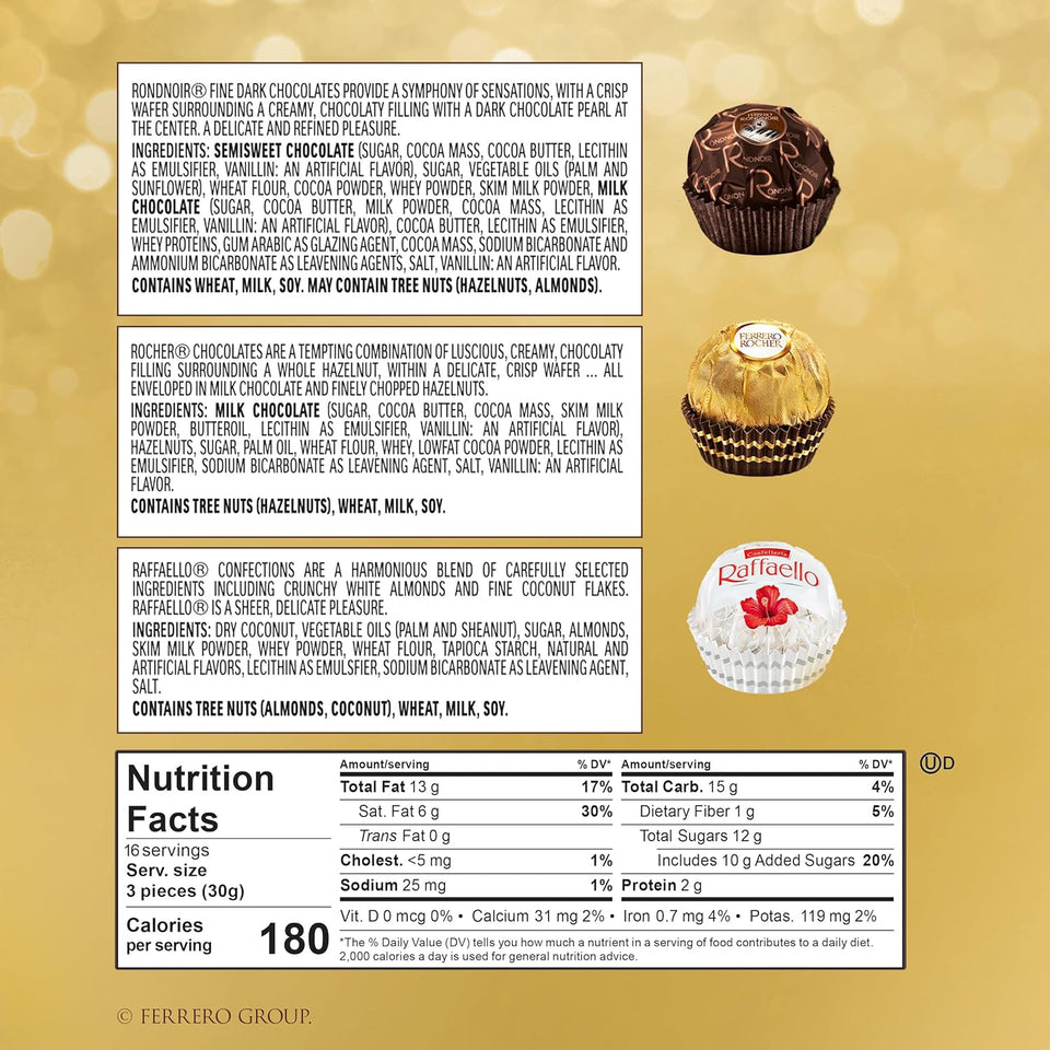 Ferrero Rocher 48 Count Gift Set, 4.6 oz, Hazelnut Milk, Dark Chocolate, and Coconut