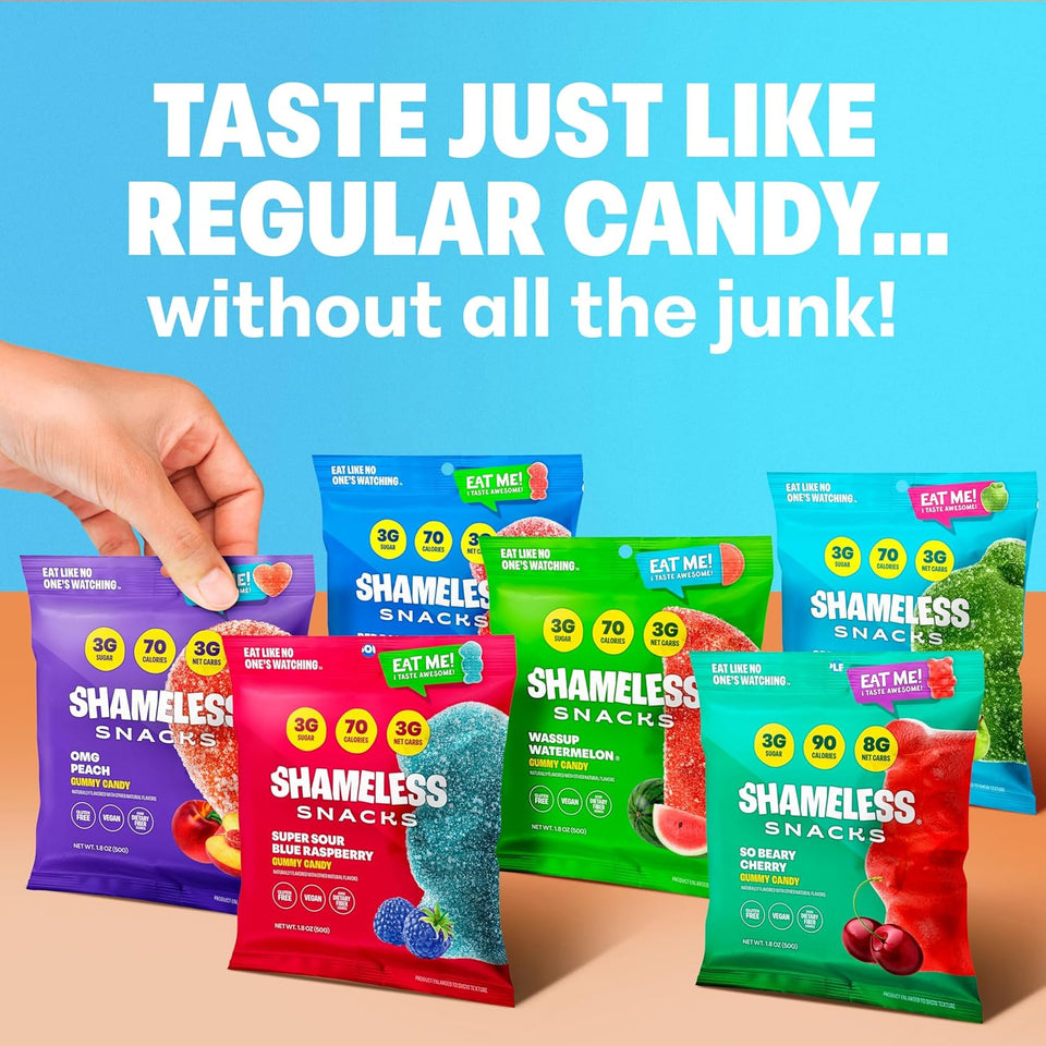 Shameless Snacks Low Carb Keto Gummies - Super Variety Pack with 6 Childhood Favorite Flavors