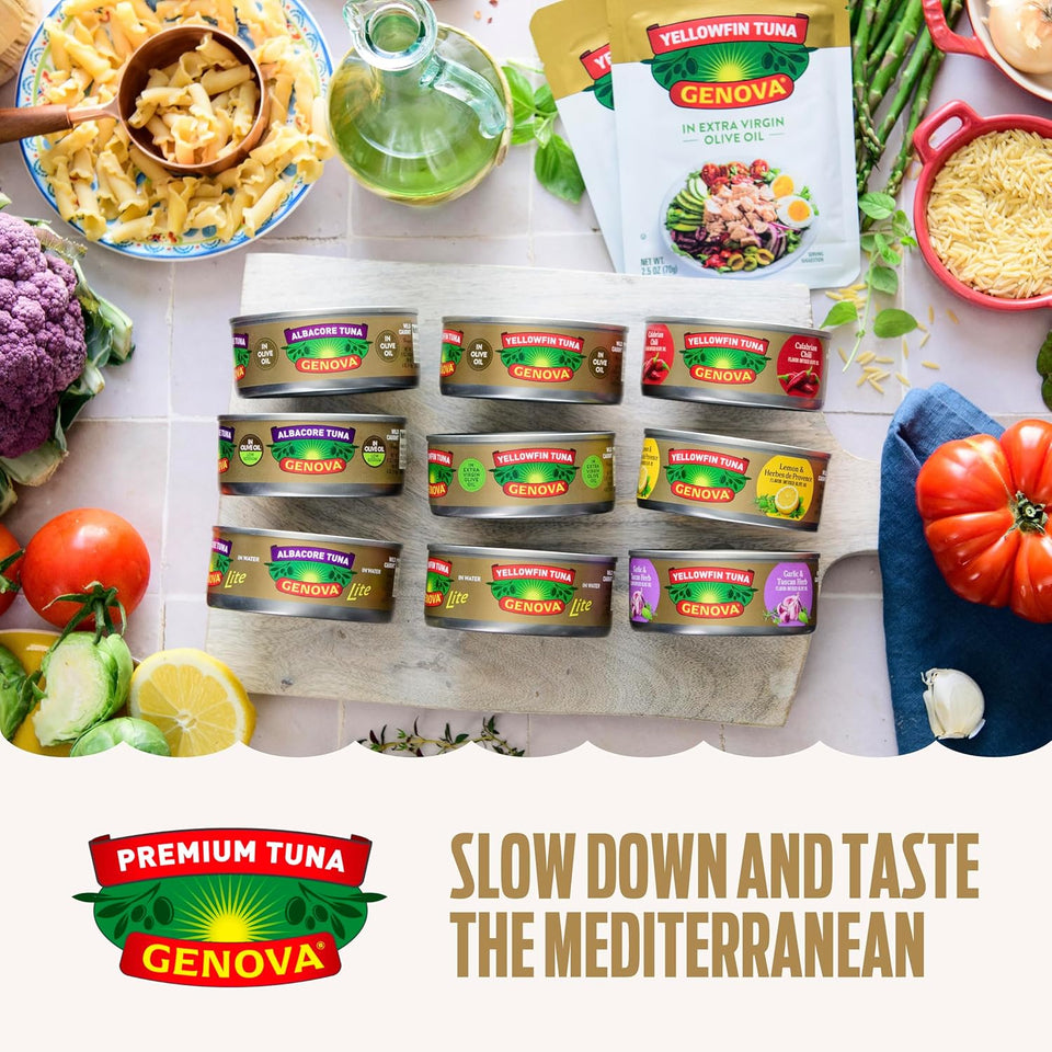 Genova premium yellowfin tuna in olive oil, 5 oz cans, 8-pack, nutrient rich, high protein, keto, paleo, mediterranean diet