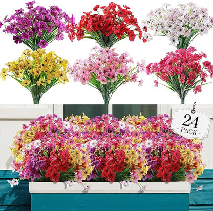 24 Bundles Artificial Flowers for Outdoor,No Fade Fake Plastic Flowers Faux Plants for Decoration Hanging Planters Indoor Outside Garden Porch Window Box Home Wedding Farmhouse - Cart Shape