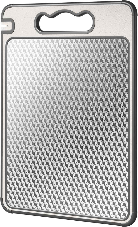 Double Sided 304 Stainless Steel & Wheat Straw Cutting Board, 14.4"*9.8" Non Toxic Chopping Board, Separately Handle Meat and Vegetables, Dishwasher Safe, Scratch Resistant Mesh Design