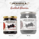 peninsula premium cocktail cherries deep burgundy-red silky smooth rich syrup gourmet american grown made 10.5 ounce