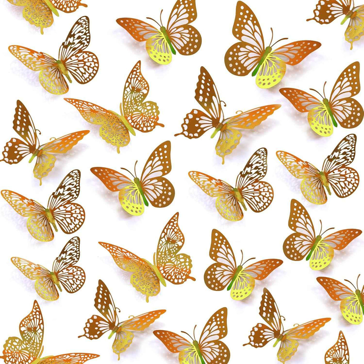 SAOROPEB 3D Butterfly Wall Decor - 48 Pcs, 4 Styles, 3 Sizes, Gold Butterfly Decorations for Birthday & Party Celebrations, Removable Stickers