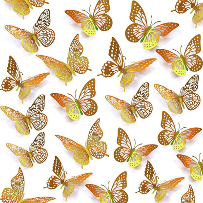 SAOROPEB 3D Butterfly Wall Decor - 48 Pcs, 4 Styles, 3 Sizes, Gold Butterfly Decorations for Birthday & Party Celebrations, Removable Stickers