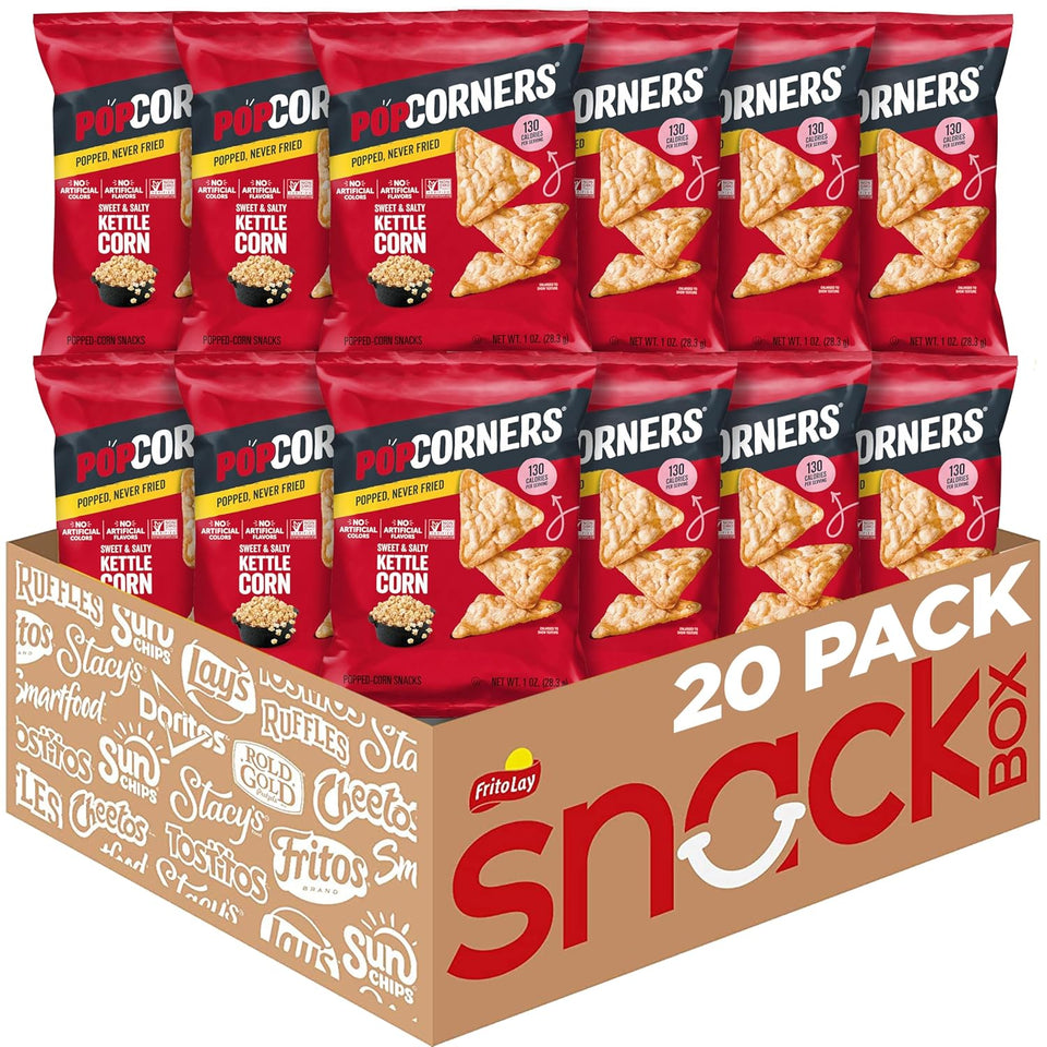 popcorners popped corn snacks sweet & salty kettle corn 1 ounce pack of 20