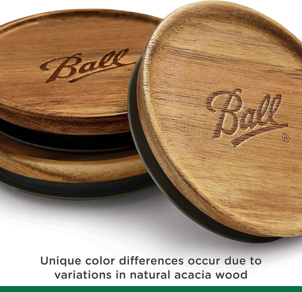 Ball Jar Wooden Storage Lids - 5 Pack - Acacia Wood and Silicone Seal