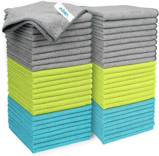 AIDEA Microfiber Cleaning Cloth-50PK, Soft Microfiber Towels for Cars, Absorbent Cleaning Rags, Lint-Free Streak-Free Wash Cloths for House, Kitchen, Window(12in.x12in)