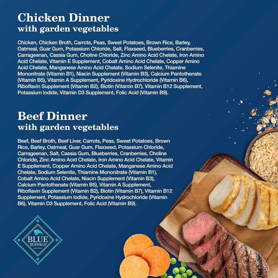 blue buffalo homestyle recipe adult wet dog food, chicken and beef dinner variety pack, 12.5-oz cans, 6 count, 3 of each