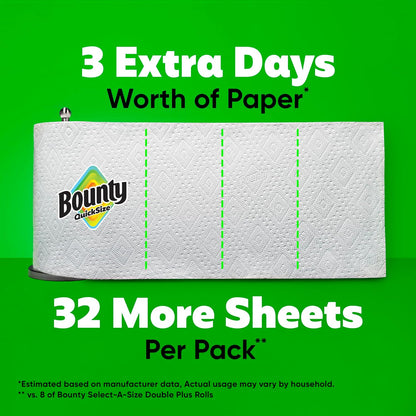 Bounty Quick Size Paper Towels, White, 8 Family Rolls, Fast Absorption and Convenient Everyday Cleanup