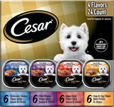 cesar loaf in sauce wet dog food rotisserie chicken, filet mignon, angus beef, and ham & egg flavors variety pack