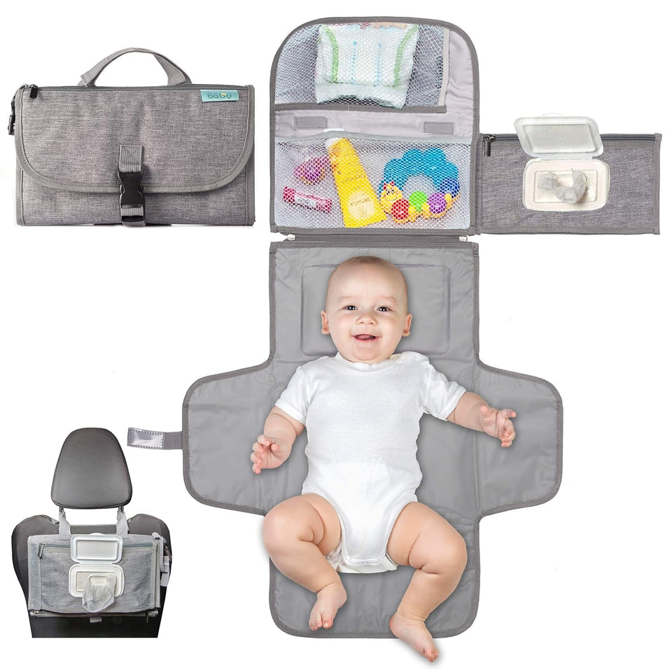 Kopi Baby Portable Diaper Changing Pad - Grey, Classic, 7.35 x 11.5 inches, Foldable, Infant Travel Station Kit, Newborn Gift