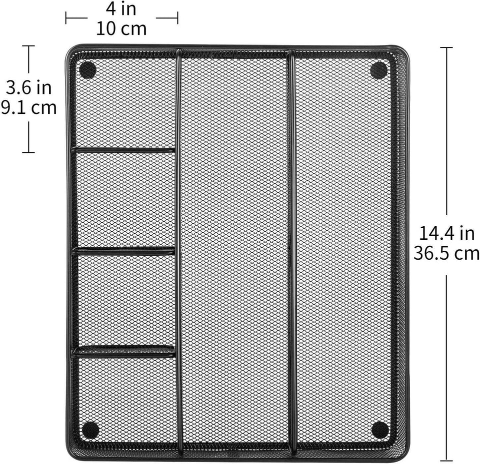 Amazon Basics Desk Drawer Organizer for Office and Home, Metal Mesh, Anti-Slip, 6 Compartments, Black