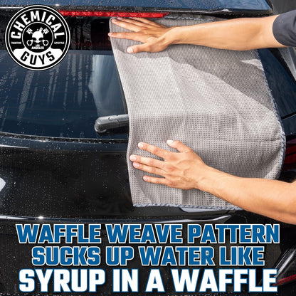 Chemical Guys Waffle Weave Gray Matter Microfiber Drying Towel - 25" x 36", 70/30 Blend Microfiber Towel with Silk Edging for Scratch-Free Car Drying, Ultra Absorbent and Safe for All Surfaces