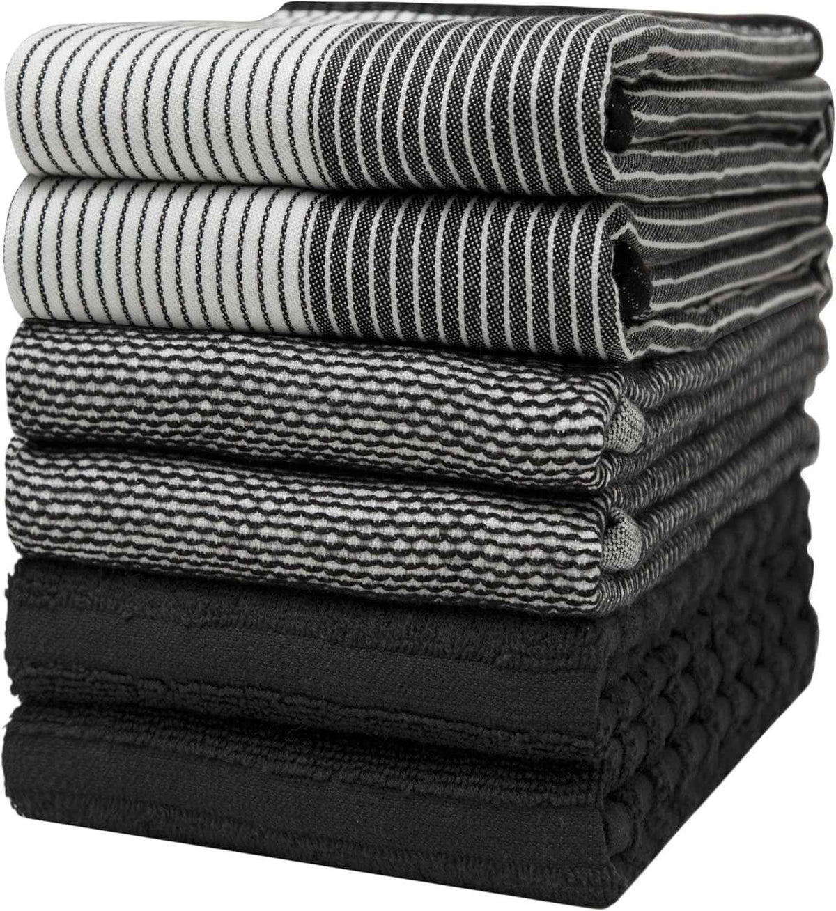 Premium Kitchen Towels (20”x 28”, 6 Pack) | Large Cotton Kitchen Hand Towel | Flat & Terry Dish Cloths | Highly Absorbent Tea Towels Set with Hanging Loop | Gray