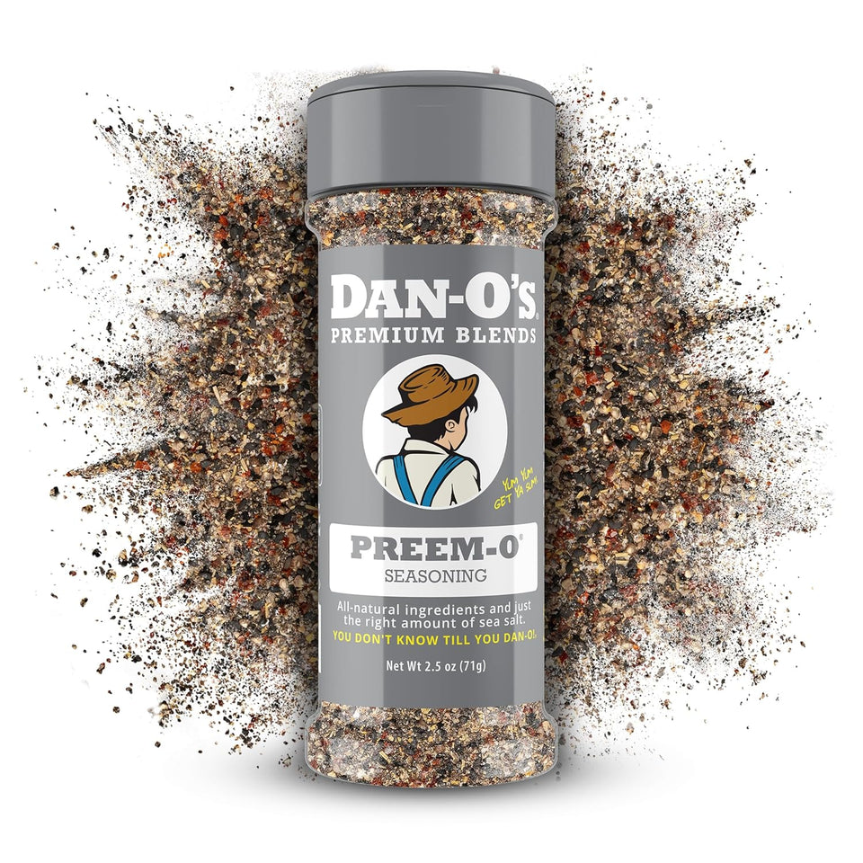 Dan-O's Preem-O Seasoning 2.5 oz, Meat Seasoning for Steak, Ribs, Chicken, Brisket, Sugar Free, Zero Calorie