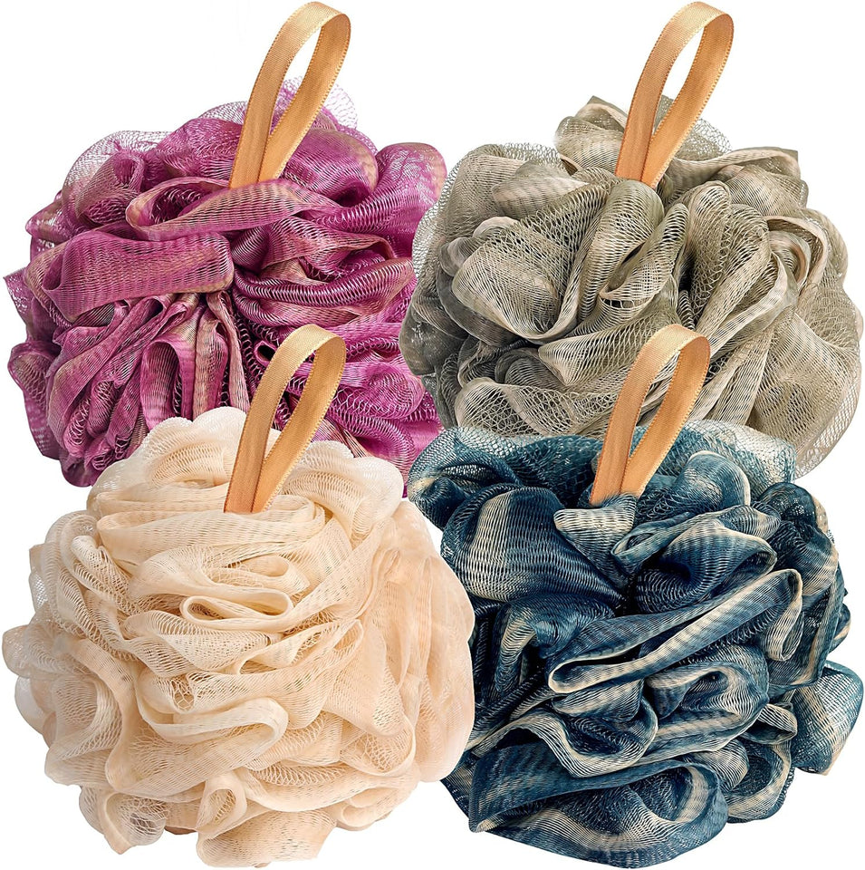 fishent loofah bath sponge 4 pack soft loofa exfoliating body scrubber mesh shower puff pouf ball luffa
