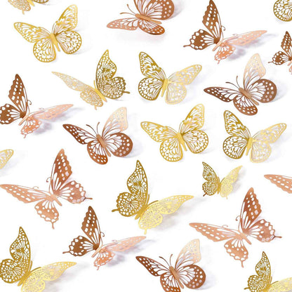 SAOROPEB 3D Butterfly Wall Decor - 48 Pcs, 4 Styles, 3 Sizes, Gold Butterfly Decorations for Birthday & Party Celebrations, Removable Stickers