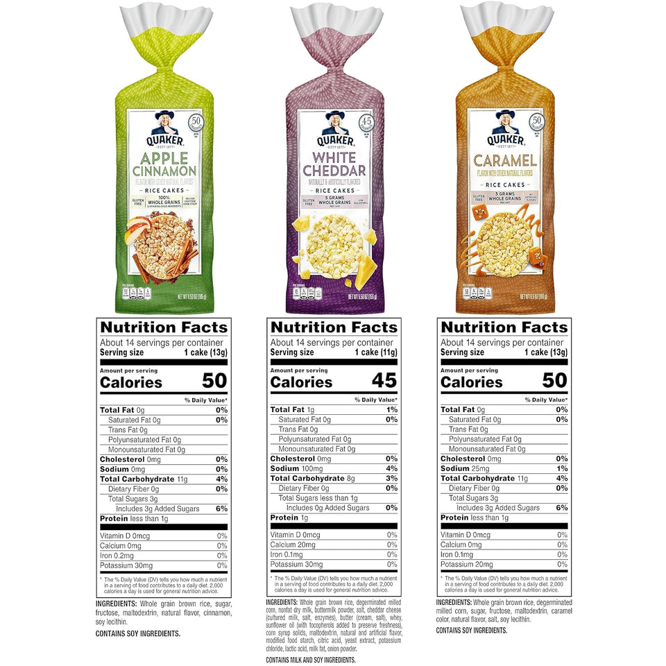 Quaker gluten free large rice cakes 3 flavor variety pack 6 count